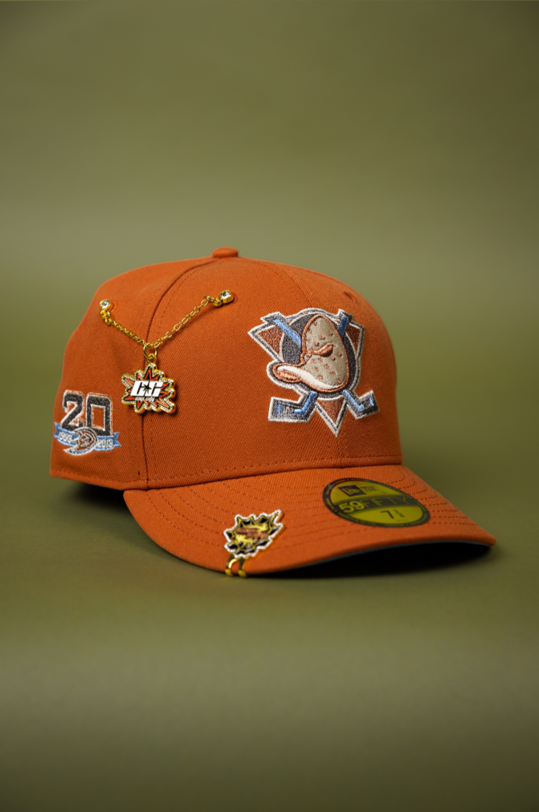 NEW ERA EXCLUSIVE 59FIFTY RUST ANAHEIM DUCKS W/ 20TH ANNIVERSARY SIDE PATCH