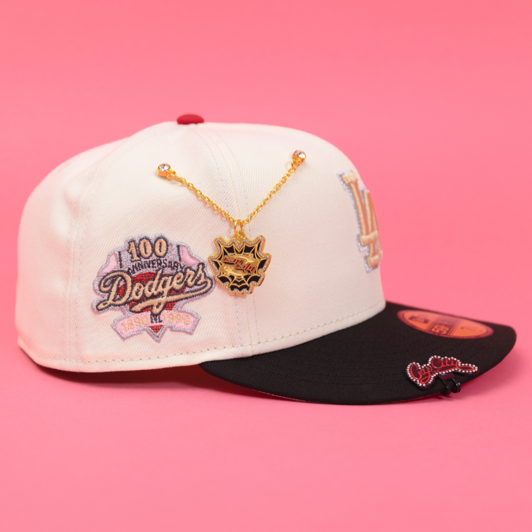 NEW ERA EXCLUSIVE 59FIFTY CHROME/ BLACK LOS ANGELES DODGERS W/ 100TH ANNIVERSARY SIDE PATCH