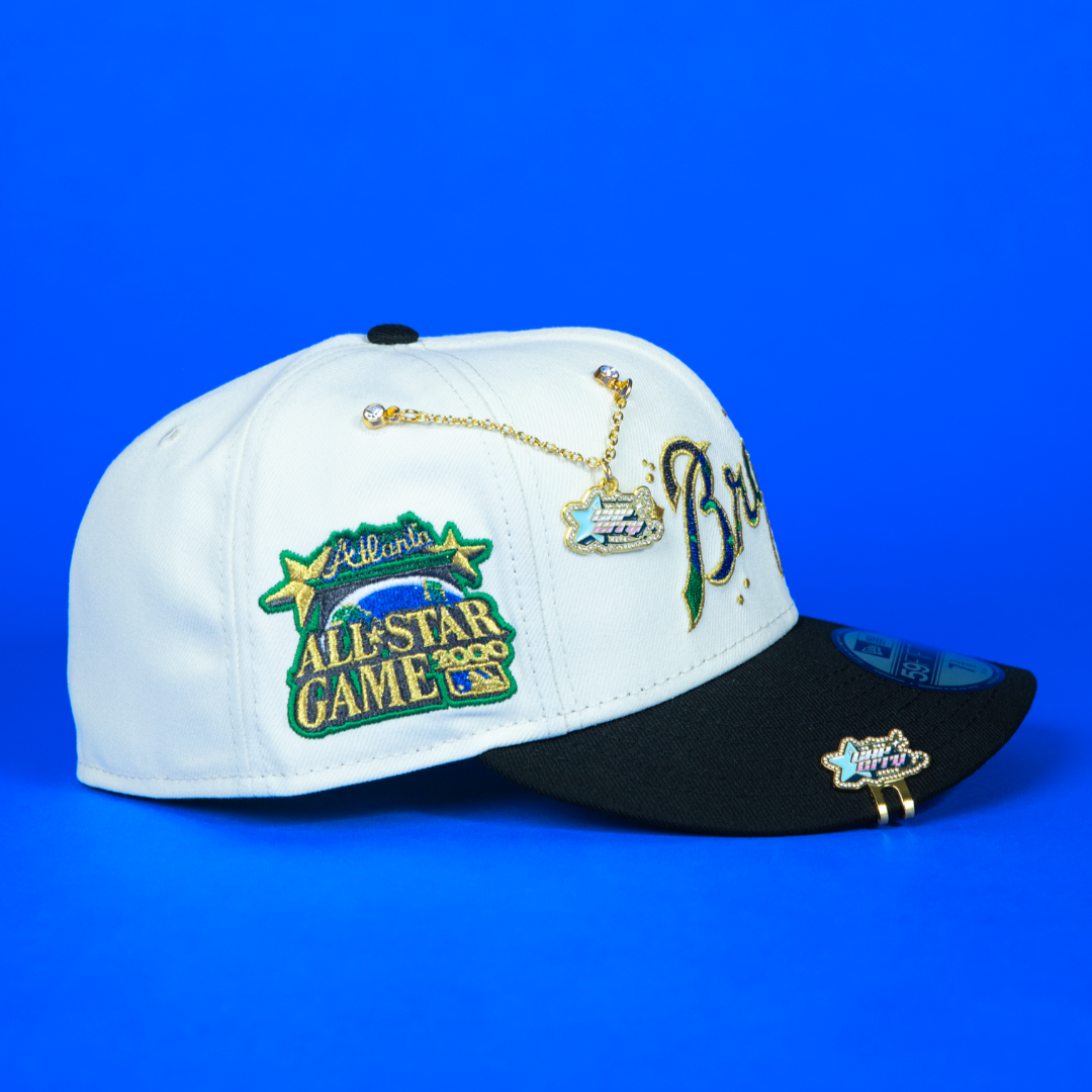 NEW ERA 59FIFTY CHROME/ BLACK ATLANTA BRAVES GALAXY SCRIPT W/ 2000 ALL STAR GAME SIDE PATCH