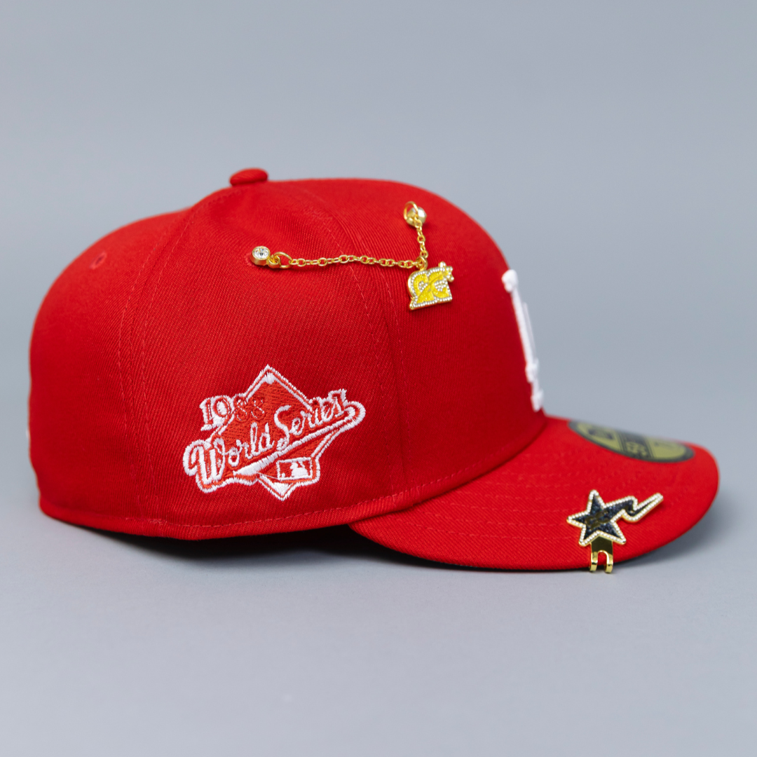 NEW ERA EXCLUSIVE 59FIFTY RED LOS ANGELES DODGERS W/ 1988 WORLD SERIES SIDE PATCH