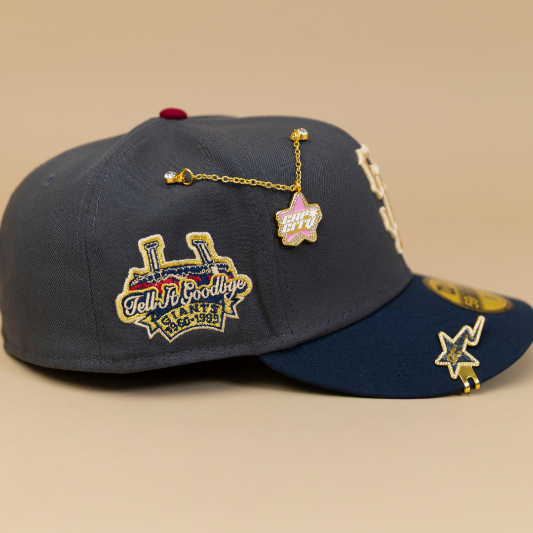 NEW ERA EXCLUSIVE 59FIFTY GREY/ NAVY SAN FRANCISCO GIANTS W/ "TELL IT GOODBYE" SIDE PATCH
