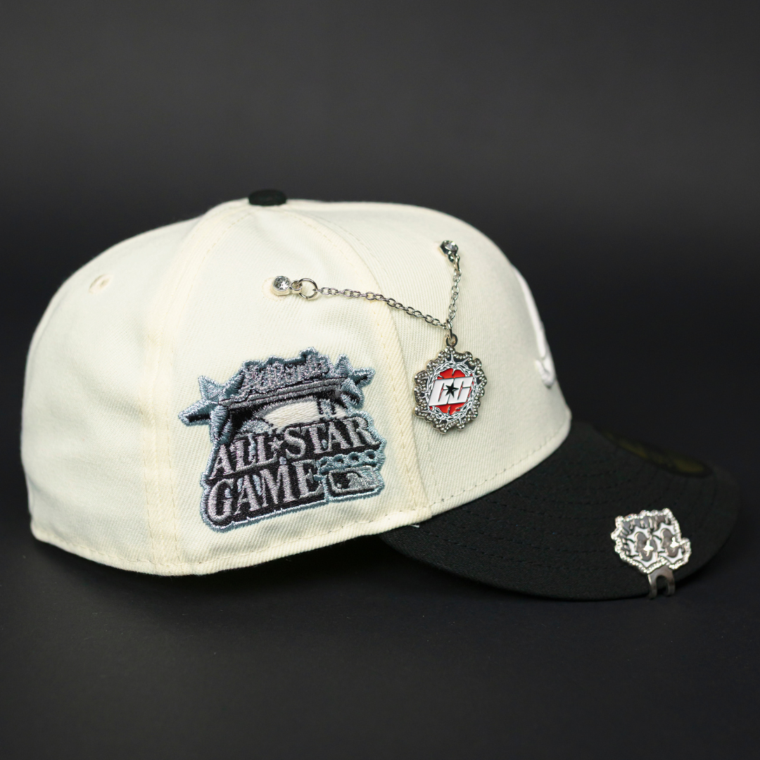 NEW ERA EXCLUSIVE 59FIFTY CHROME/ BLACK ATLANTA BRAVES W/ 2000 ALL STAR GAME SIDE PATCH