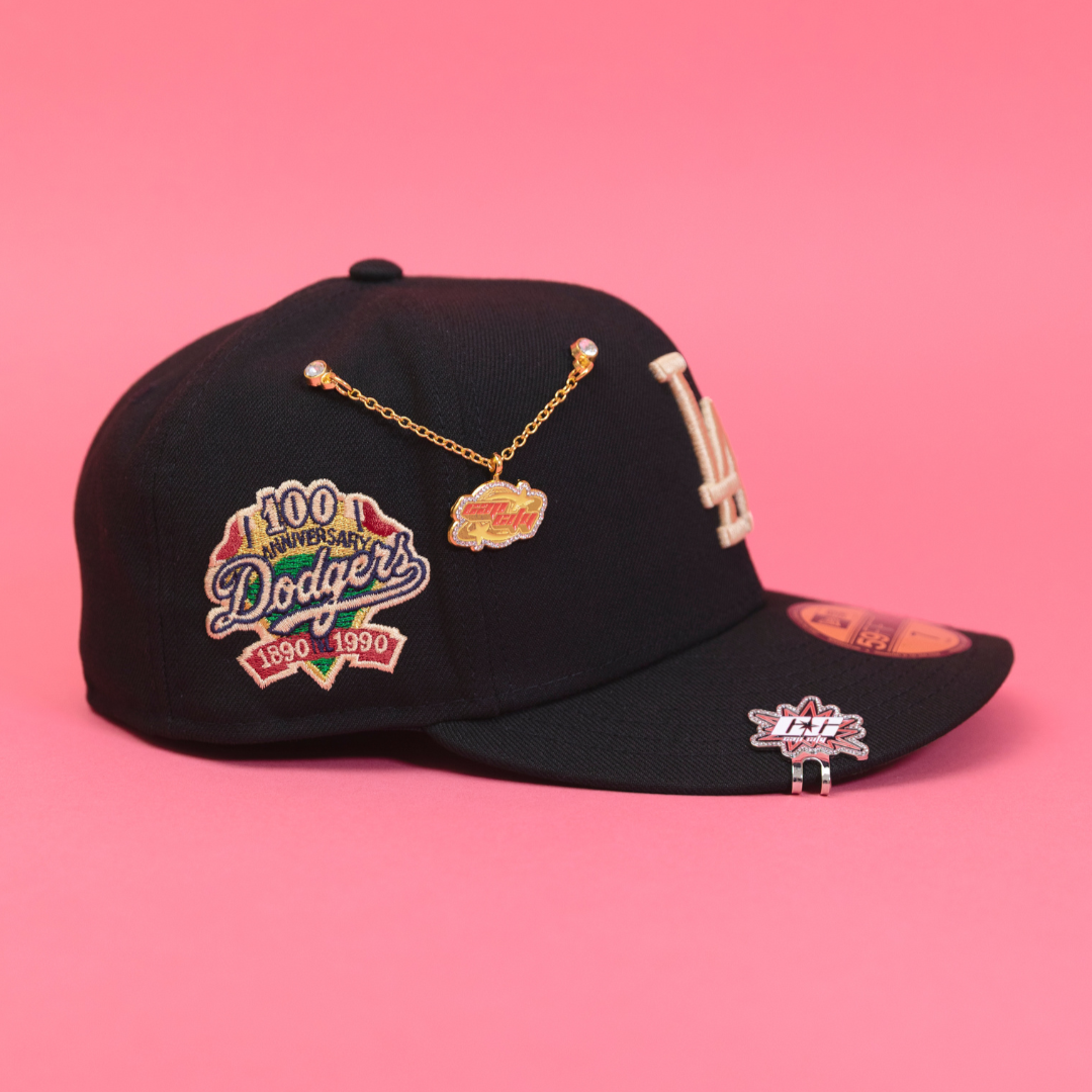 NEW ERA EXCLUSIVE 59FIFTY BLACK LOS ANGELES DODGERS W/ 100TH ANNIVERSARY SIDE PATCH