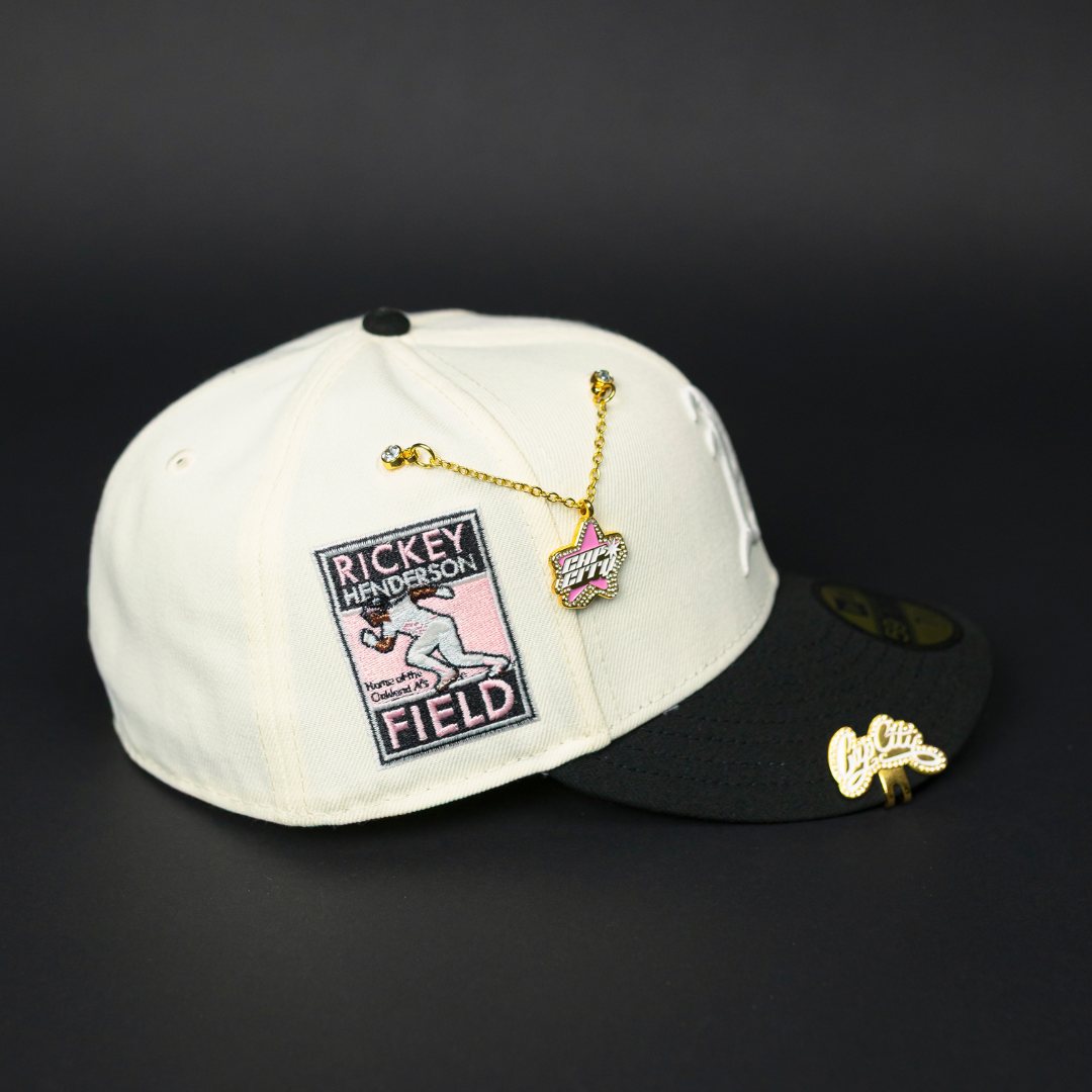 NEW ERA EXCLUSIVE 59FIFTY CHROME/ BLACK OAKLAND ATHLETICS W/ RICKEY HENDERSON SIDE PATCH