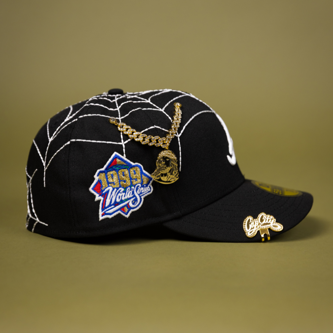 NEW ERA EXCLUSIVE 59FIFTY BLACK ATLANTA BRAVES W/ SPIDER WEB + 1999 WORLD SERIES SIDE PATCH