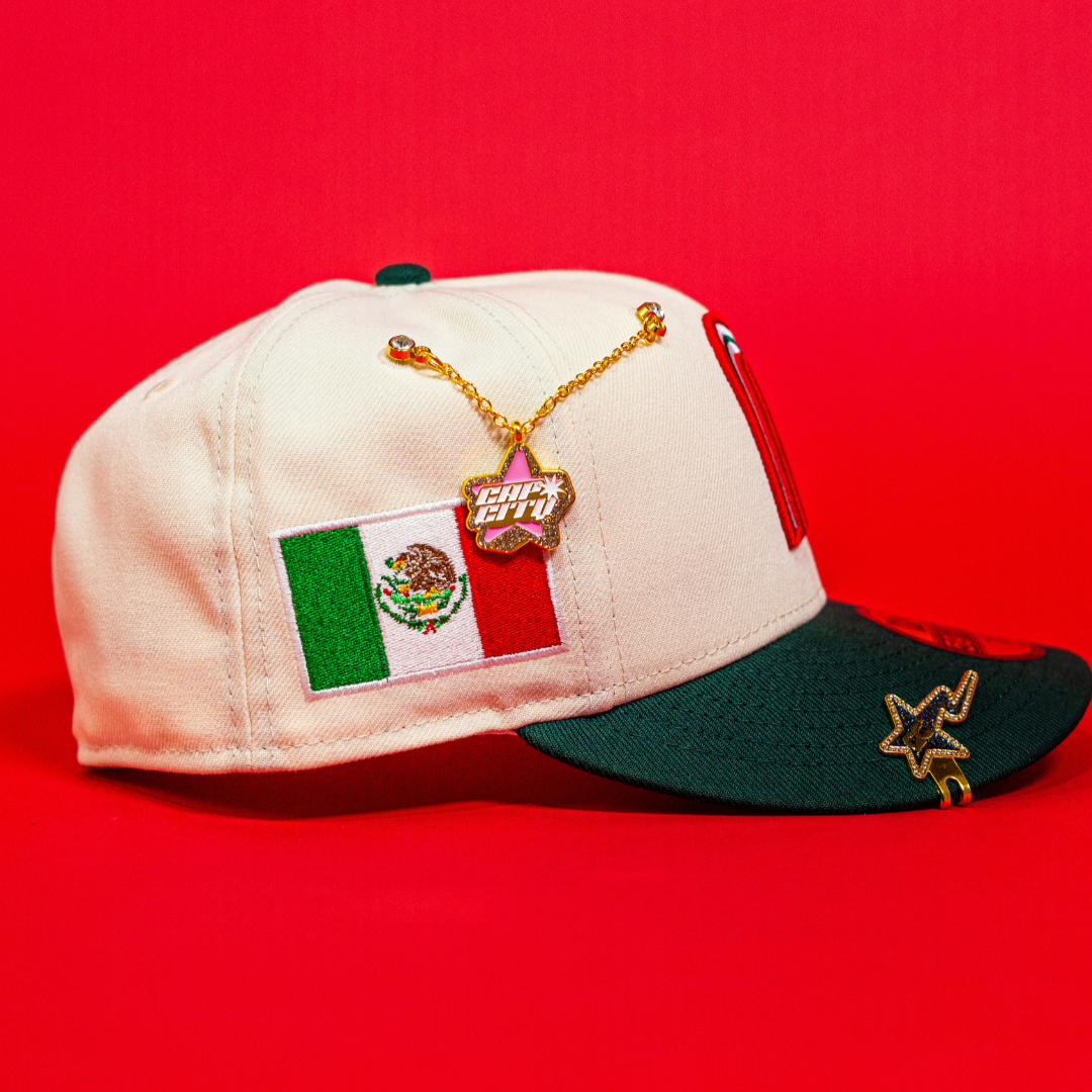 NEW ERA EXCLUSIVE 59FIFTY CHROME/ FOREST GREEN MEXICO 2025 WORLD BASEBALL CLASSIC W/ MEXICO FLAG SIDE PATCH