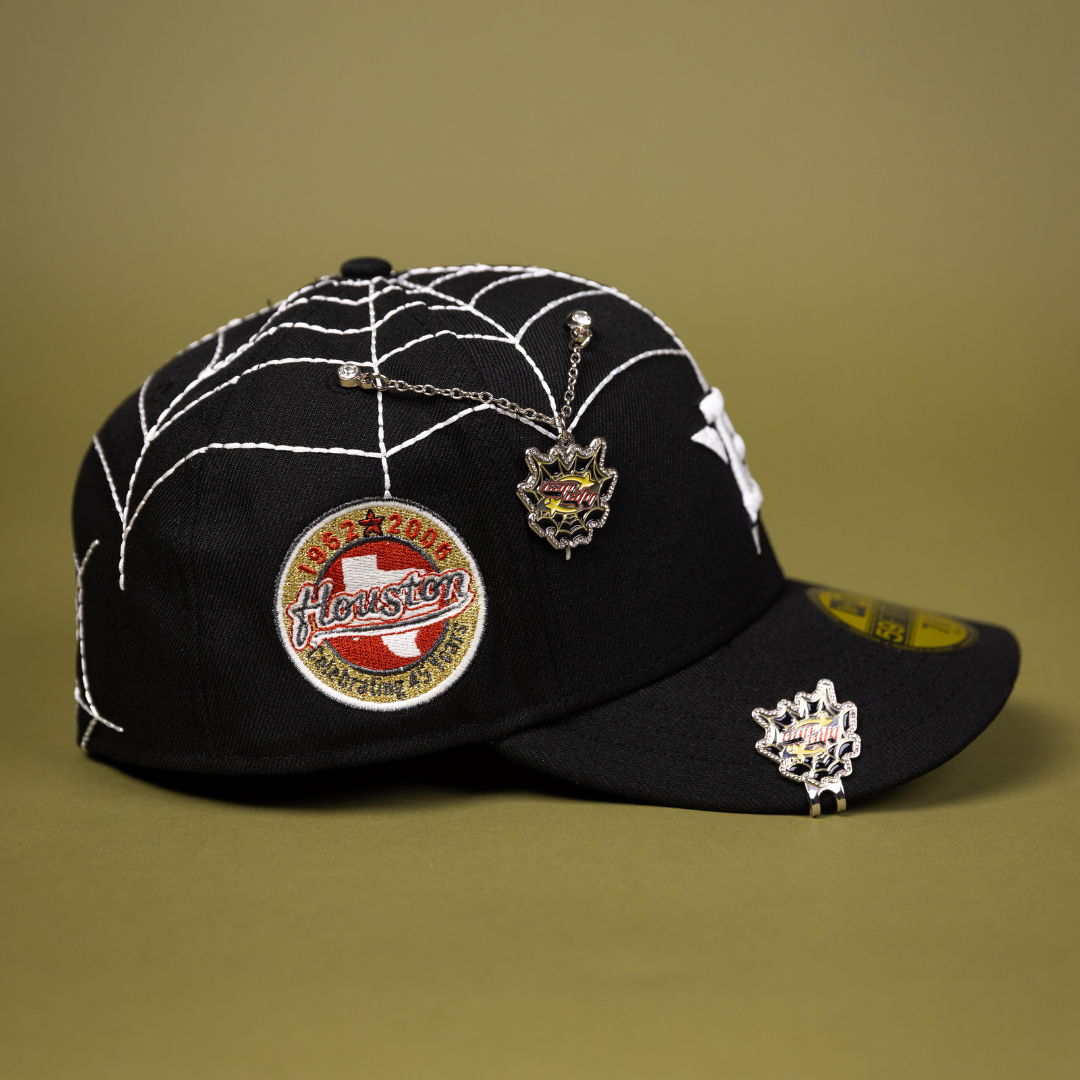 NEW ERA EXCLUSIVE 59FIFTY BLACK HOUSTON ASTROS W/ SPIDER WEB + 45TH ANNIVERSARY SIDE PATCH