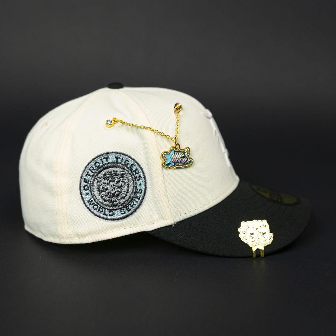 NEW ERA EXCLUSIVE 59FIFTY CHROME/ BLACK DETROIT TIGERS W/ WORLD SERIES SIDE PATCH