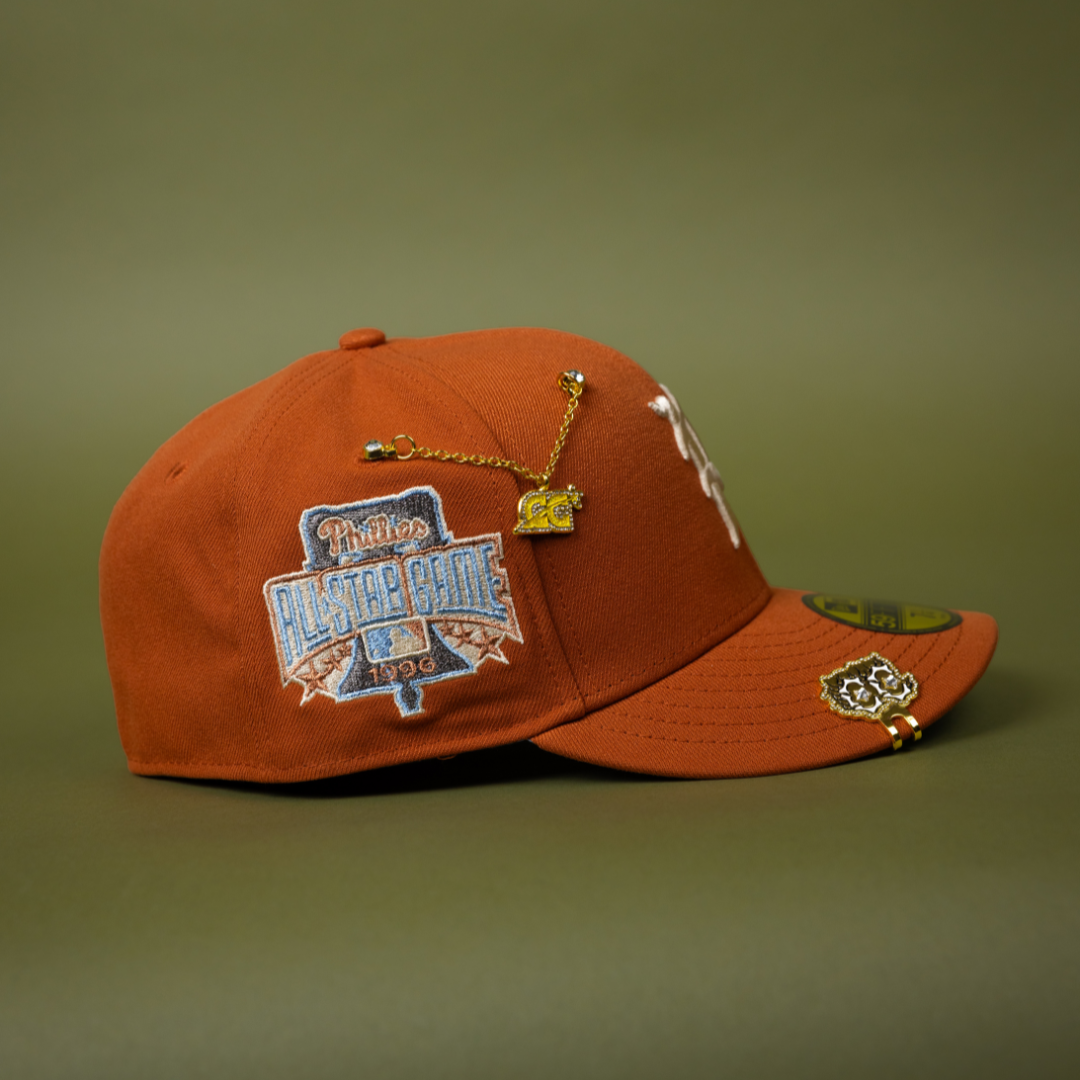 NEW ERA EXCLUSIVE 59FIFTY RUST PHILADELPHIA PHILLIES W/ 1996 ALL STAR GAME SIDE PATCH