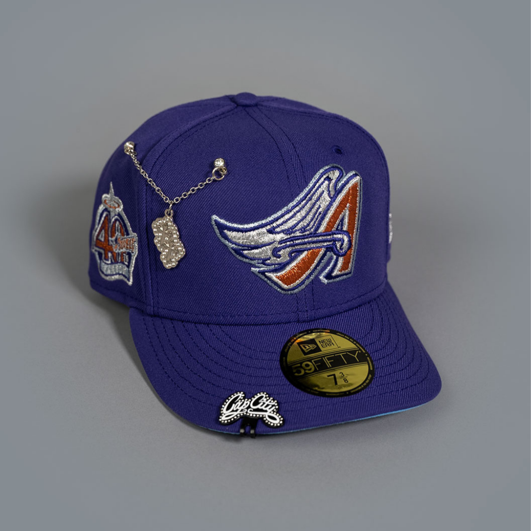 NEW ERA EXCLUSIVE 59FIFTY PURPLE ANAHEIM ANGELS W/ 40TH ANNIVERSARY SIDE PATCH