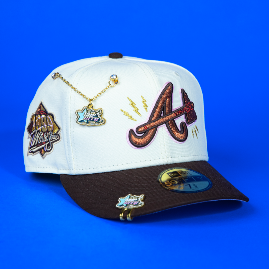 NEW ERA 59FIFTY CHROME/WALNUT ATLANTA BRAVES W/ 1999 WORLD SERIES SIDE PATCH