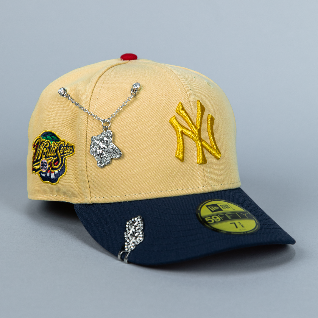 NEW ERA EXCLUSIVE 59FIFTY VEGAS GOLD/ NAVY NEW YORK YANKEES W/ 1998 WORLD SERIES SIDE PATCH