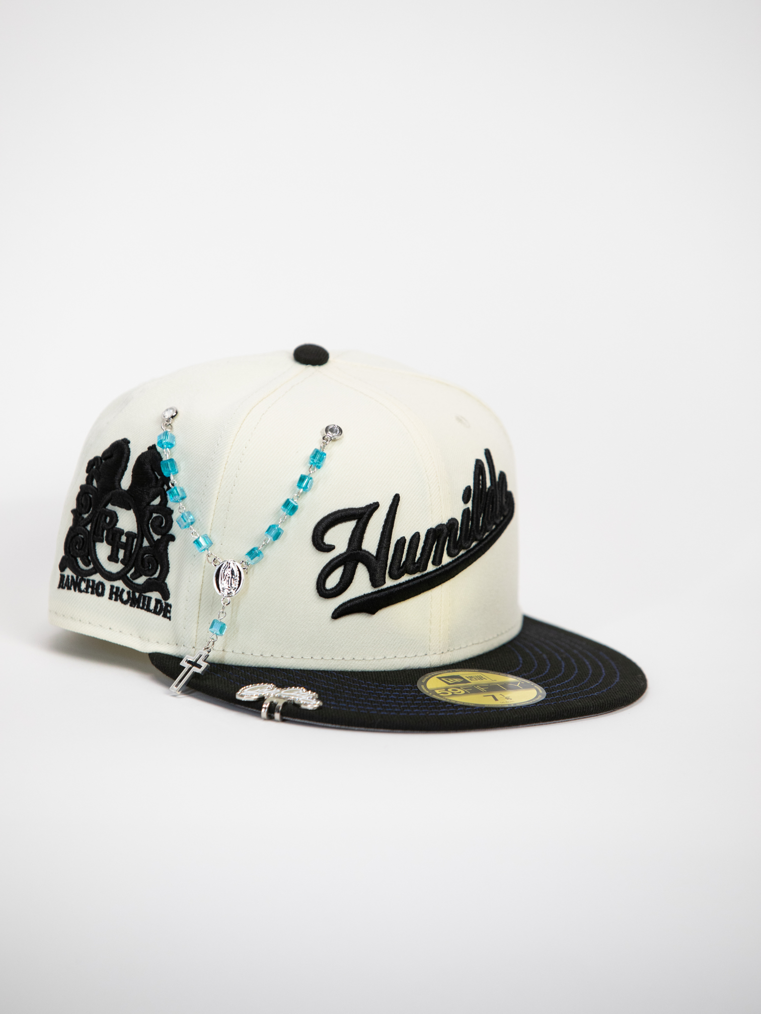 NEW* "RANCHO HUMILDE x NEW ERA x CAP CITY" WHITE/BLACK 59FIFTY FITTED W/ RANCHO LOGO & GREY UV *FREE ACCESSORY INCLUDED