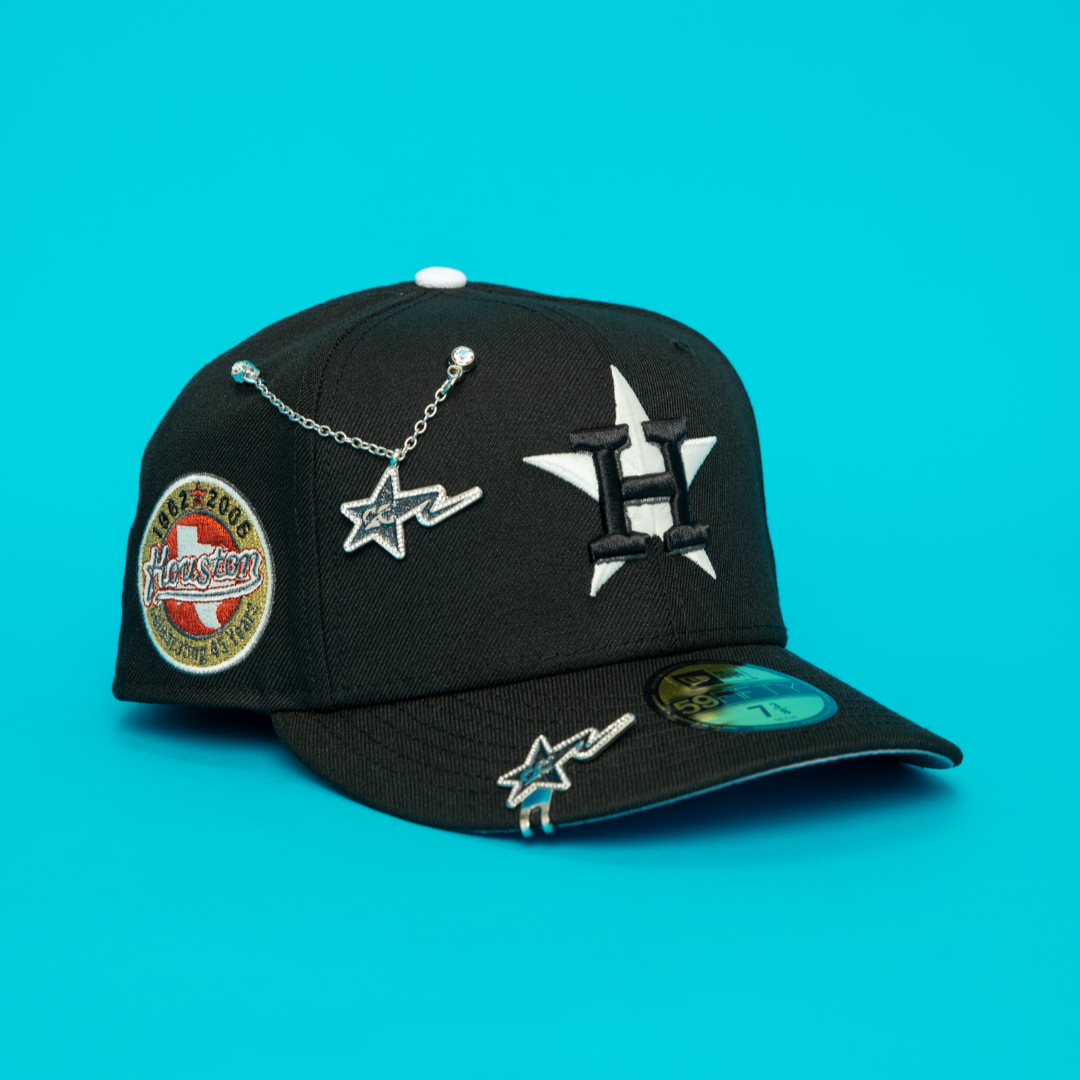 NEW ERA EXCLUSIVE 59FIFTY BLACK HOUSTON ASTROS W/ "CELEBRATING 45 YEARS" SIDE PATCH