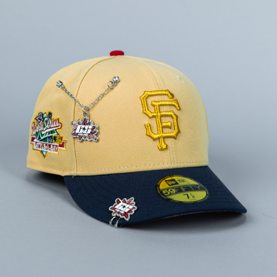 NEW ERA EXCLUSIVE 59FIFTY VEGAS GOLD SAN FRANCISCO GIANTS W/ "BATTLE OF THE BAY" SIDE PATCH