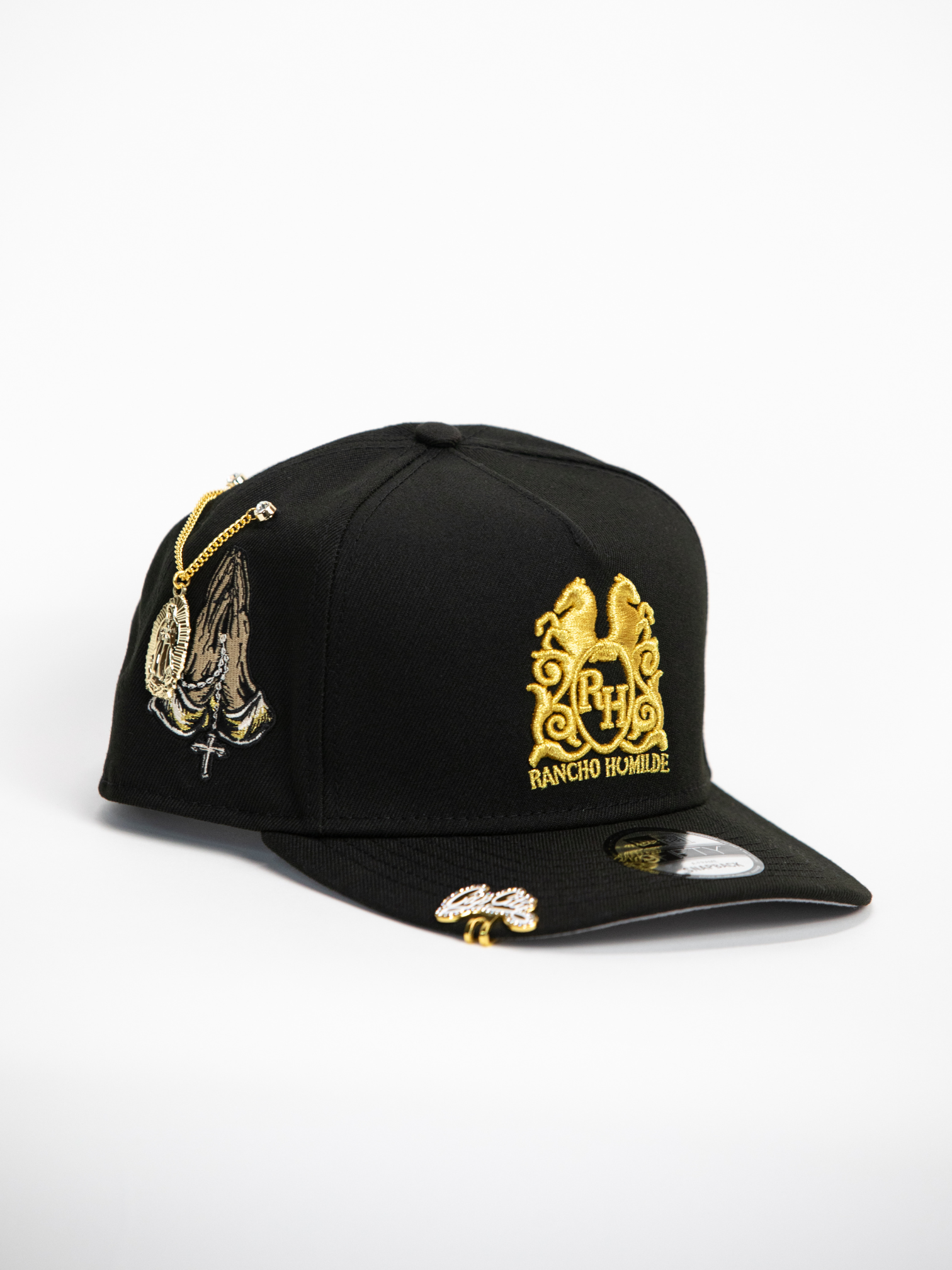 NEW* "RANCHO HUMILDE x NEW ERA x CAP CITY" BLACK 9FIFTY A-FRAME W/ PRAYING HANDS & GREY UV *FREE ACCESSORY INCLUDED