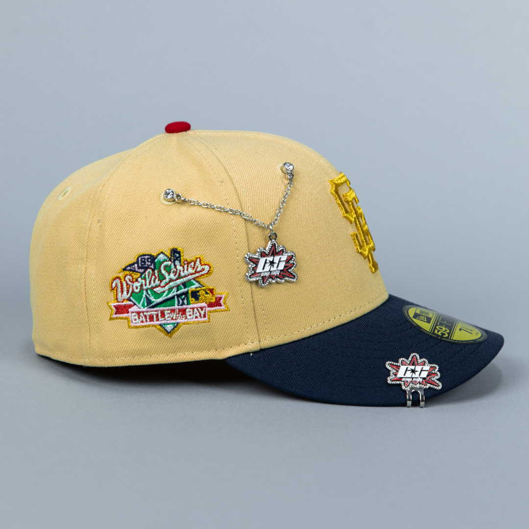 NEW ERA EXCLUSIVE 59FIFTY VEGAS GOLD SAN FRANCISCO GIANTS W/ "BATTLE OF THE BAY" SIDE PATCH