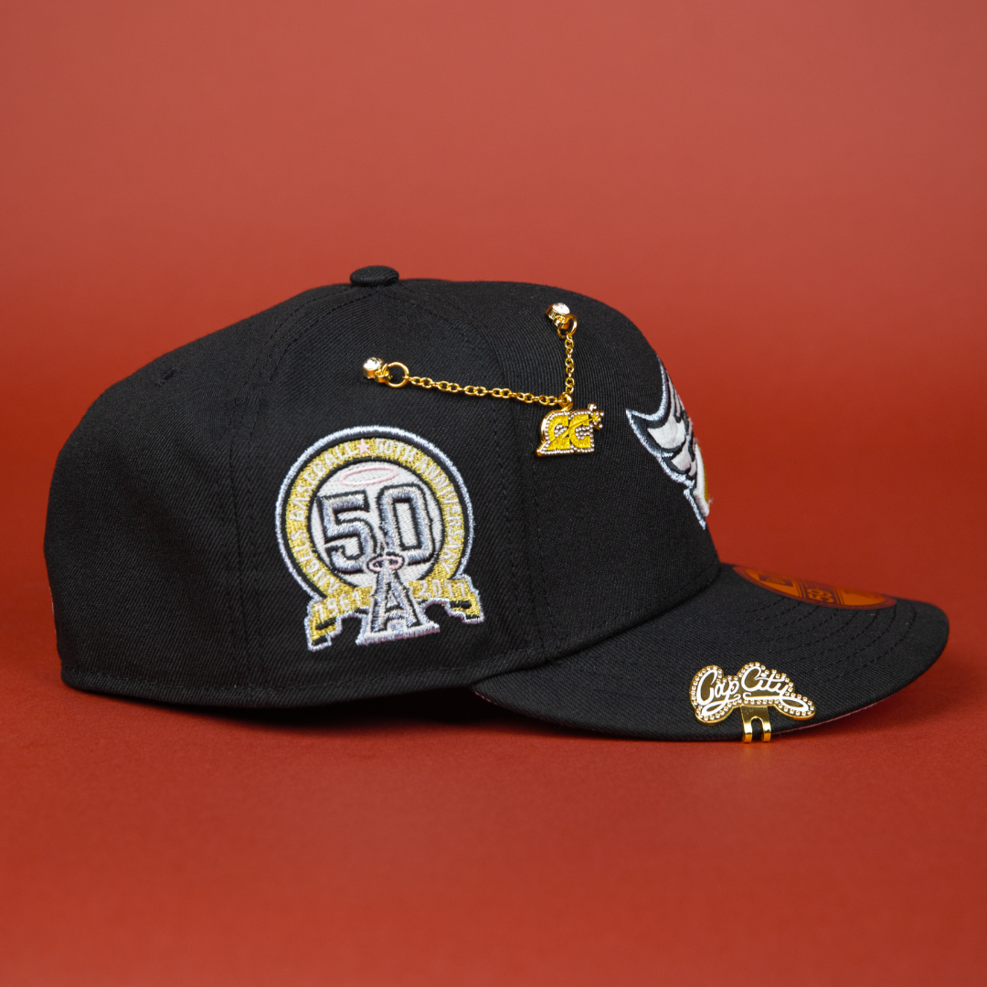 NEW ERA EXCLUSIVE 59FIFTY BLACK ANAHEIM ANGELS W/ 50TH ANNIVERSARY SIDE PATCH