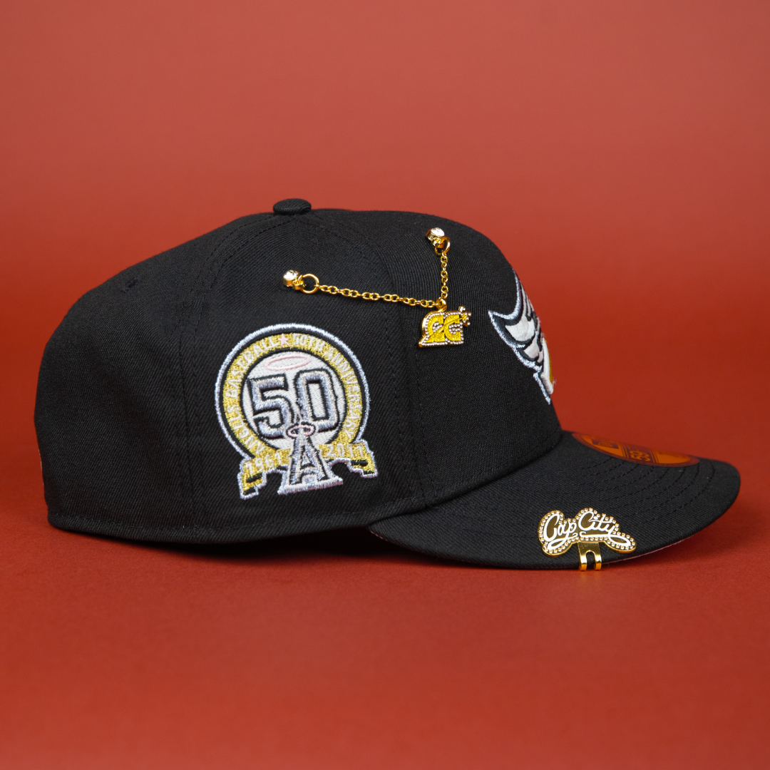 NEW ERA EXCLUSIVE 59FIFTY BLACK ANAHEIM ANGELS W/ 50TH ANNIVERSARY SIDE PATCH
