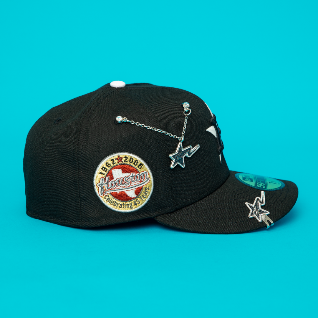 NEW ERA EXCLUSIVE 59FIFTY BLACK HOUSTON ASTROS W/ "CELEBRATING 45 YEARS" SIDE PATCH