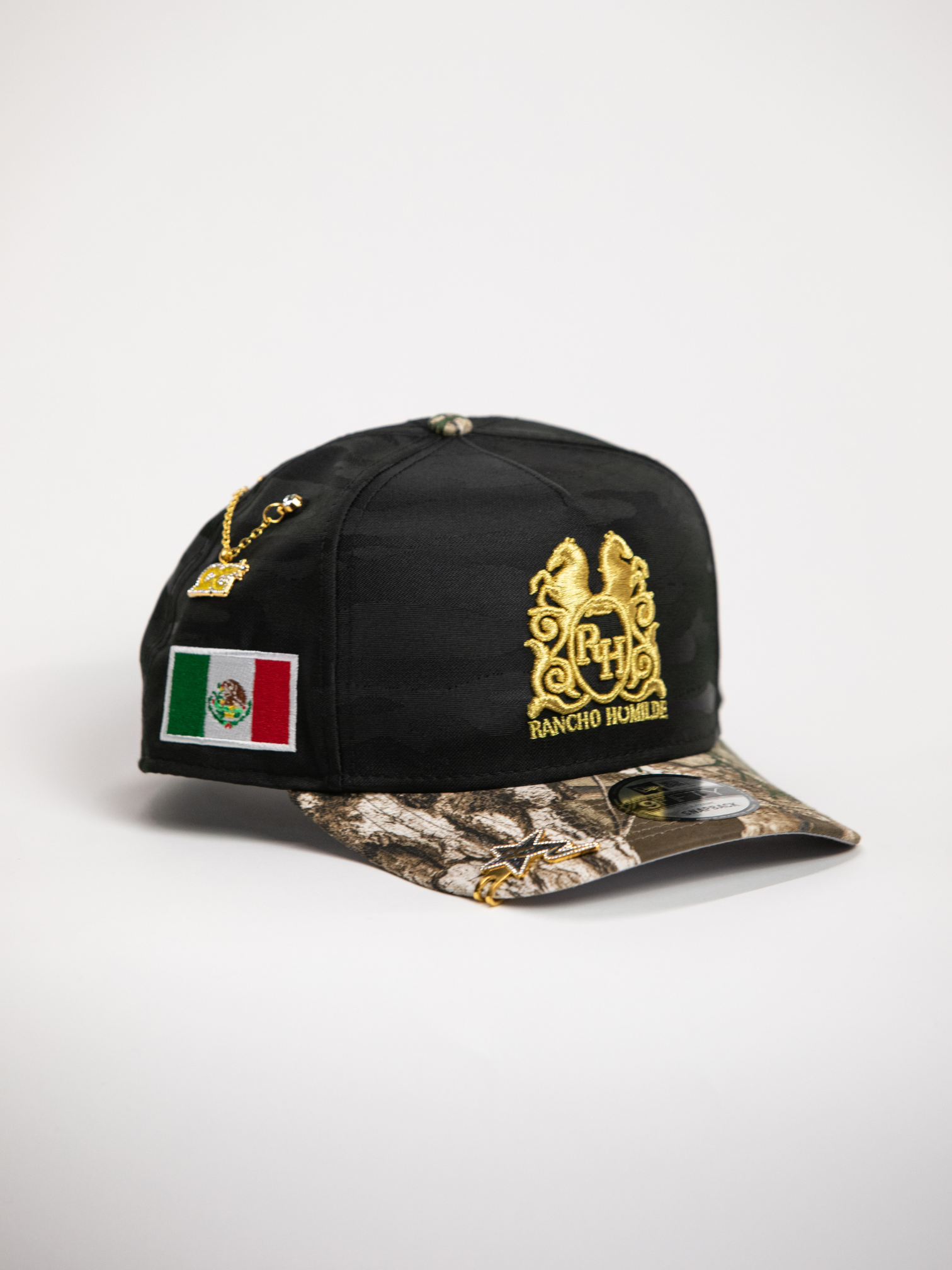 NEW* "RANCHO HUMILDE x NEW ERA x CAP CITY" BLACK CAMO/REALTREE 9FIFTY A-FRAME W/ MEXICAN FLAG & GREY UV *FREE ACCESSORY INCLUDED
