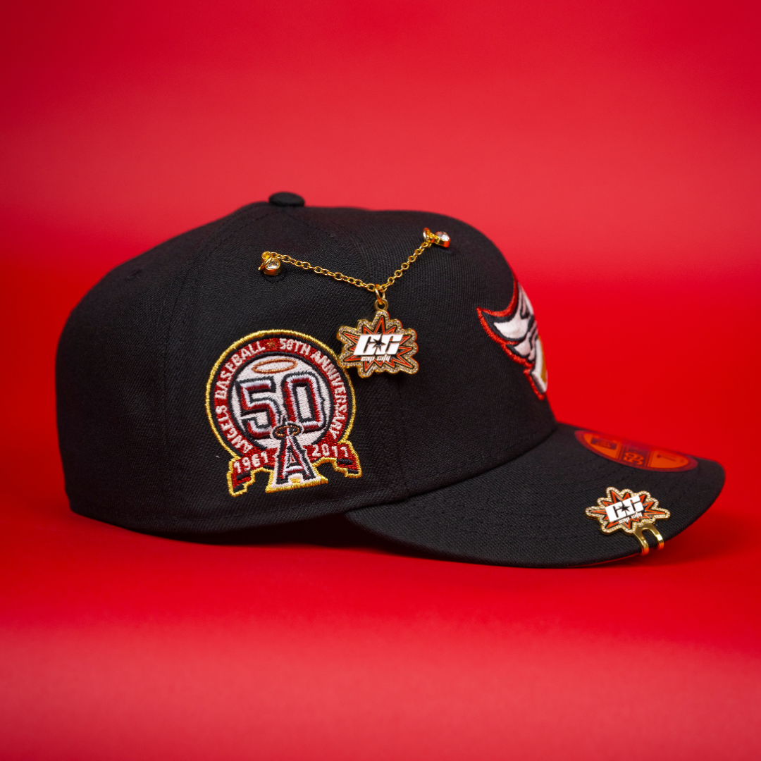 NEW ERA EXCLUSIVE 59FIFTY BLACK ANAHEIM ANGELS W/ 50TH ANNIVERSARY SIDE PATCH