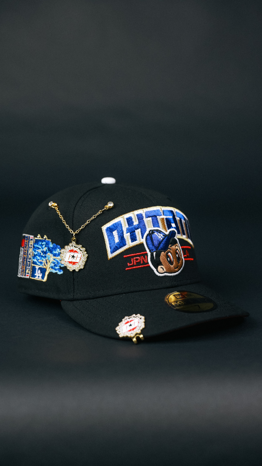 NEW ERA EXCLUSIVE 59FIFTY BLACK LOS ANGELES DODGERS 'SHOHEI OHTANI" W/ JAPANESE BLUE BLOSSOM SIDE PATCH