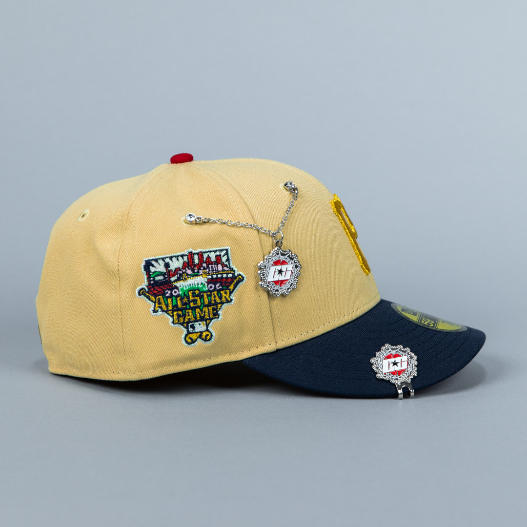 NEW ERA EXCLUSIVE 59FIFTY VEGAS GOLD/ NAVY PITTSBURGH PIRATES W/ ALL STAR GAME SIDE PATCH