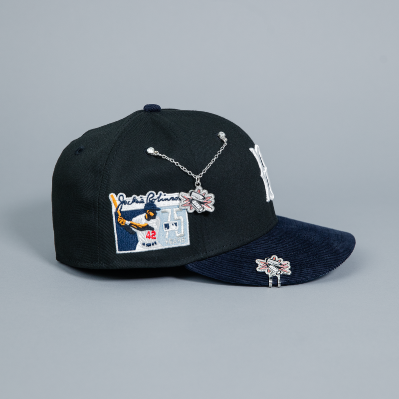 NEW ERA EXCLUSIVE 59FIFTY BLACK/ NAVY CORDUROY BROOKLYN DODGERS W/ "JACKIE ROBINSON" SIDE PATCH