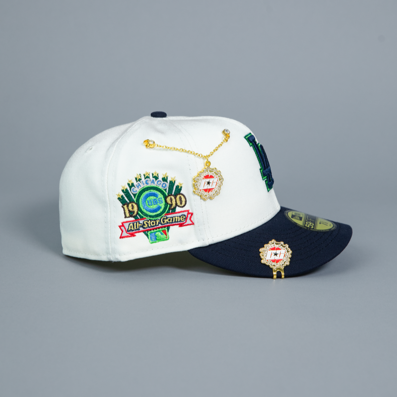 NEW ERA EXCLUSIVE 59FIFTY CHROME/ NAVY LOS ANGELES DODGERS W/ 1990 ALL STAR GAME SIDE PATCH