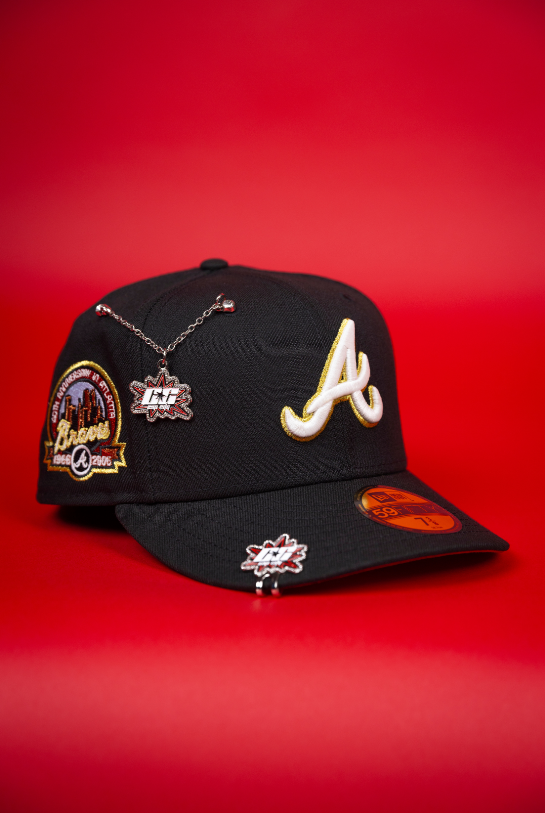 NEW ERA EXCLUSIVE 59FIFTY BLACK ATLANTA BRAVES W/ 40TH ANNIVERSARY SIDE PATCH