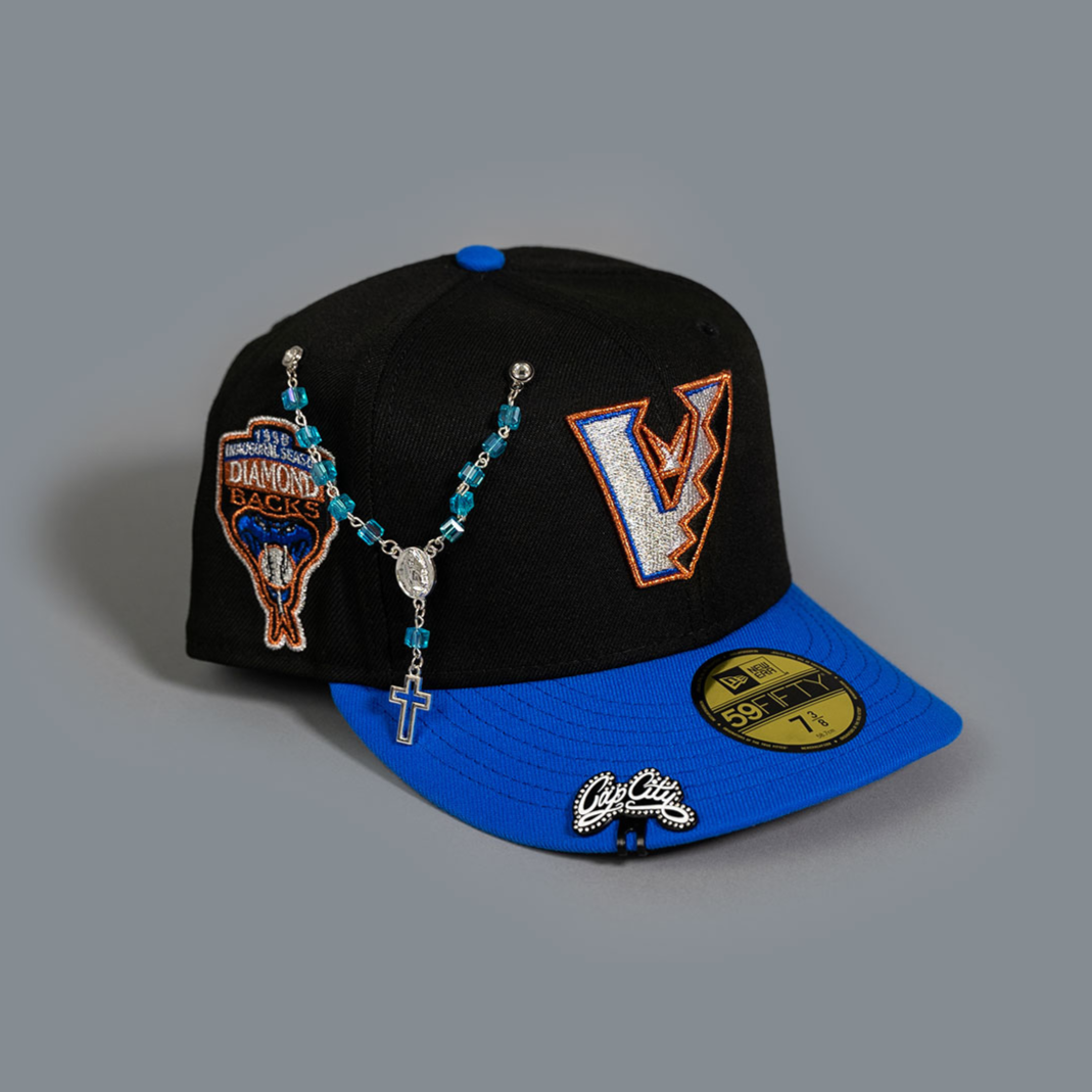 NEW ERA EXCLUSIVE 59FIFTY BLACK/ BLUE UPSIDE DOWN ARIZONA DIAMONDBACKS W/ 1998 INAUGURAL SEASON SIDE PATCH