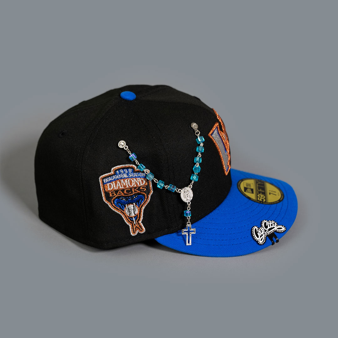 NEW ERA EXCLUSIVE 59FIFTY BLACK/ BLUE UPSIDE DOWN ARIZONA DIAMONDBACKS W/ 1998 INAUGURAL SEASON SIDE PATCH