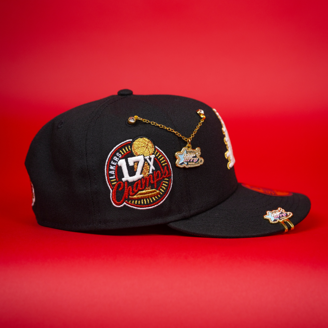 NEW ERA EXCLUSIVE 59FIFTY BLACK LOS ANGELES LAKERS W/ 17X CHAMPIONS SIDE PATCH