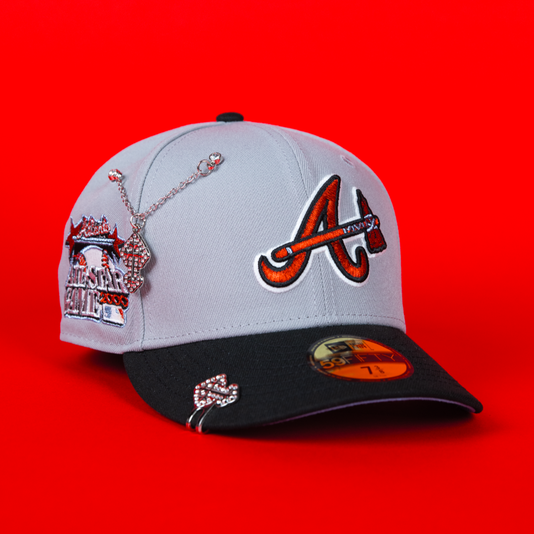 NEW ERA 59FIFTY GREY/ BLACK ATLANTA BRAVES W/ 2000 ALL STAR GAME SIDE PATCH
