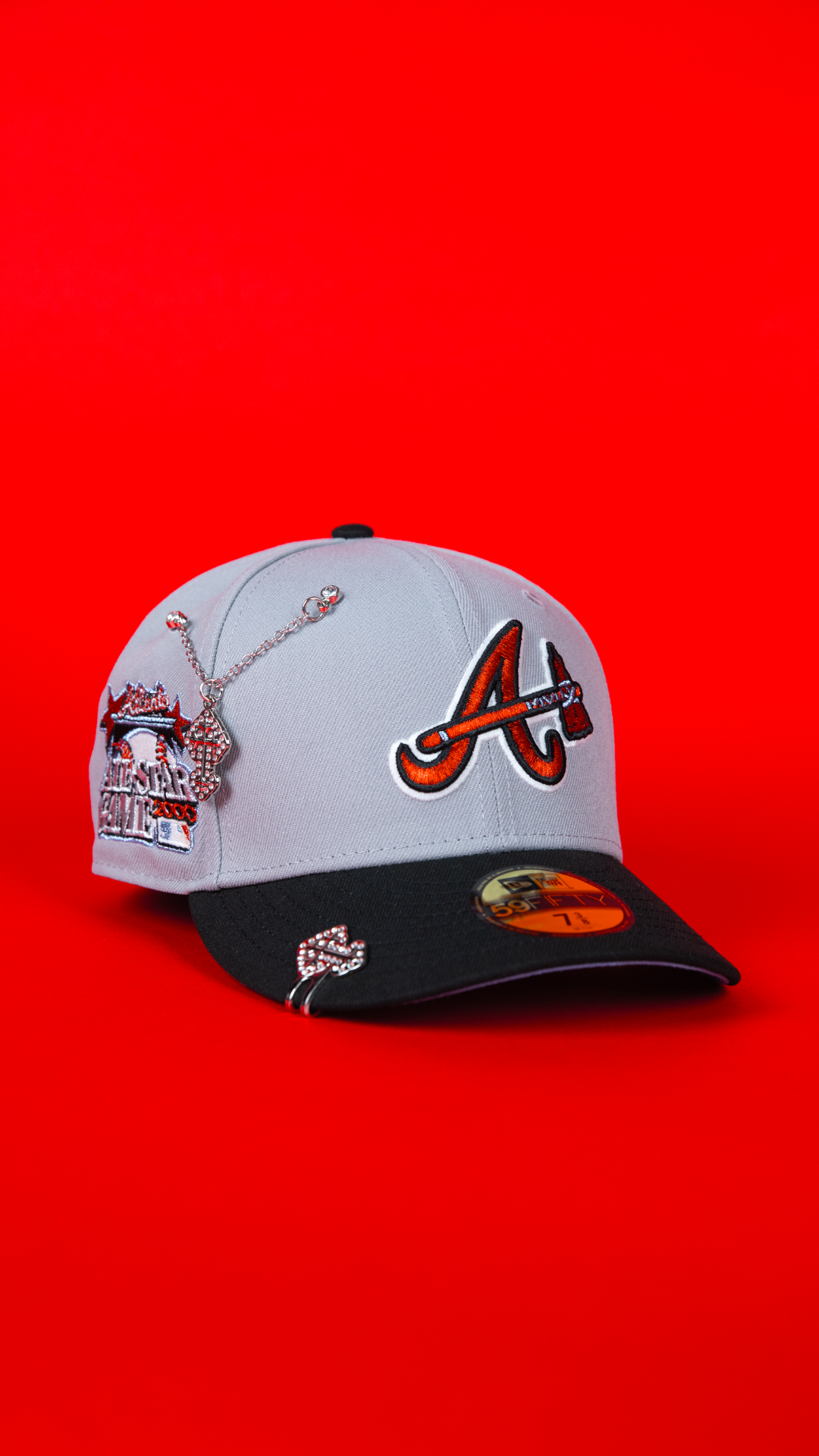 NEW ERA 59FIFTY GREY/ BLACK ATLANTA BRAVES W/ 2000 ALL STAR GAME SIDE PATCH