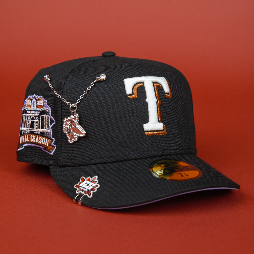 NEW ERA EXCLUSIVE 59FIFTY BLACK TEXAS RANGERS W/ FINAL SEASON SIDE PATCH