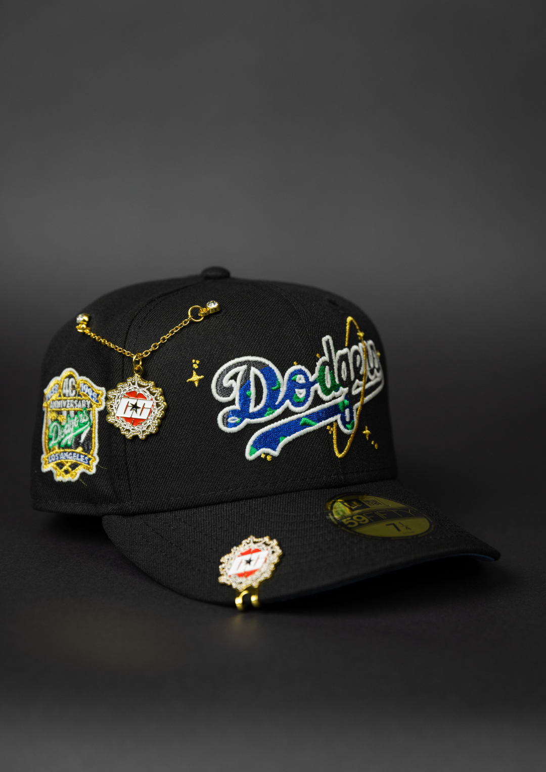 NEW ERA EXCLUSIVE 59FIFTY BLACK LOS ANGELES DODGERS W/ GALAXY SCRIPT + 40TH ANNIVERSARY SIDE PATCH