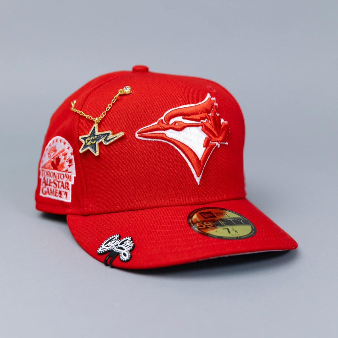 NEW ERA EXCLUSIVE 59FIFTY RED TORONTO BLUEJAYS W/ 1991 ALL STAR GAME SIDE PATCH