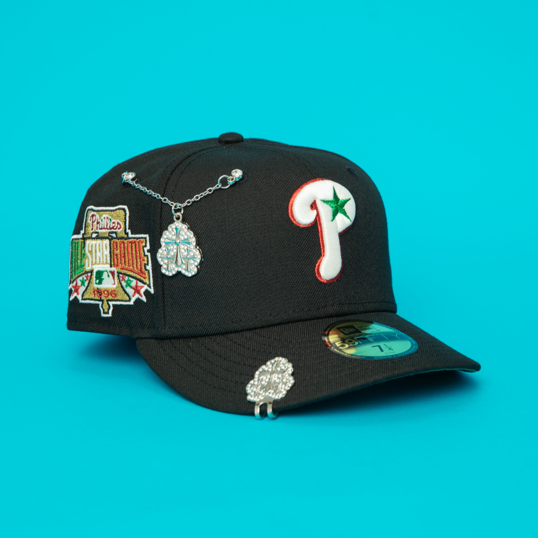 NEW ERA EXCLUSIVE 59FIFTY BLACK PHILADELPHIA PHILLIES W/ 1996 ALL STAR GAME SIDE PATCH