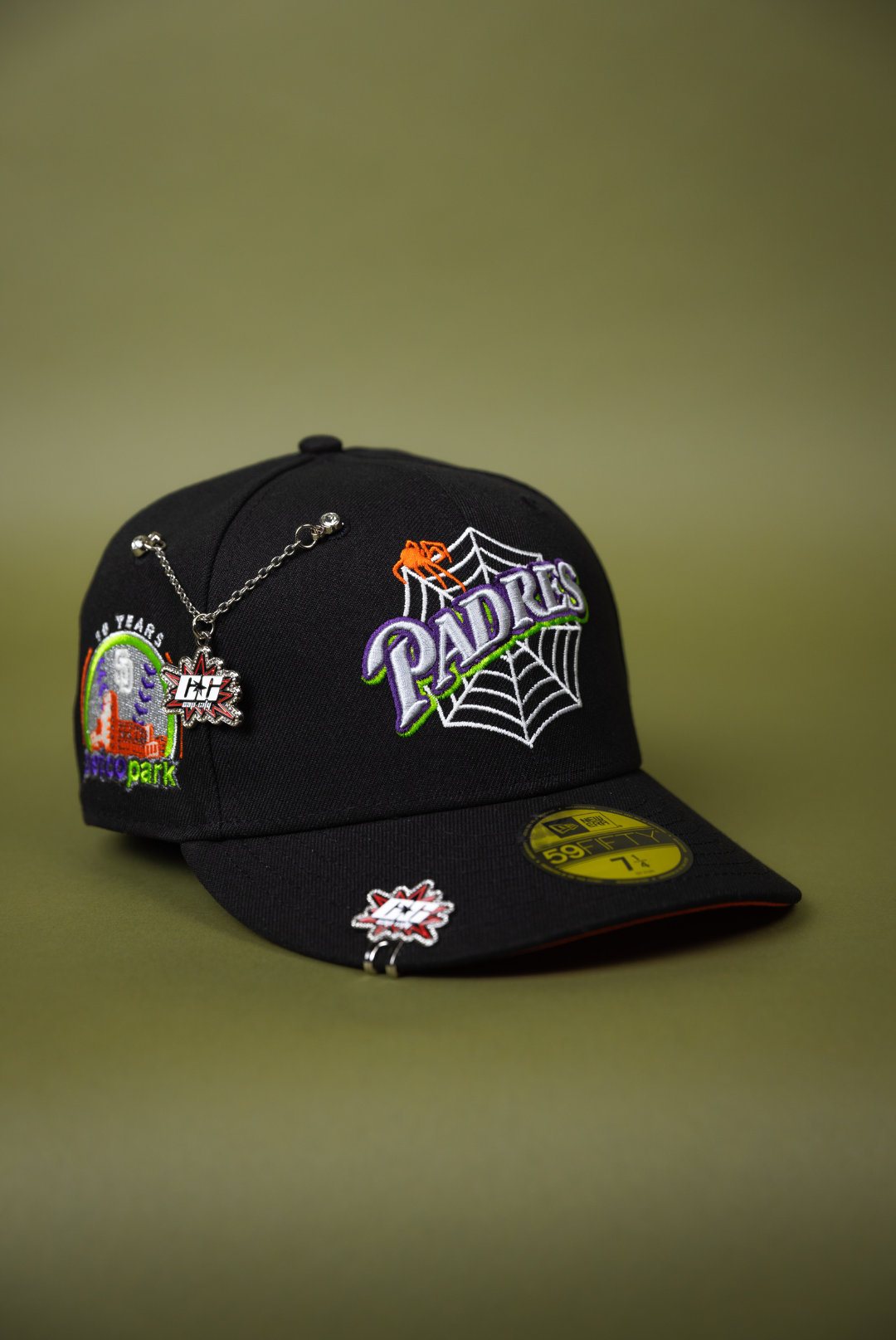 NEW ERA EXCLUSIVE 59FIFTY BLACK SAN DIEGO PADRES W/ SPIDER WEB LOGO + PETCO PARK SIDE PATCH