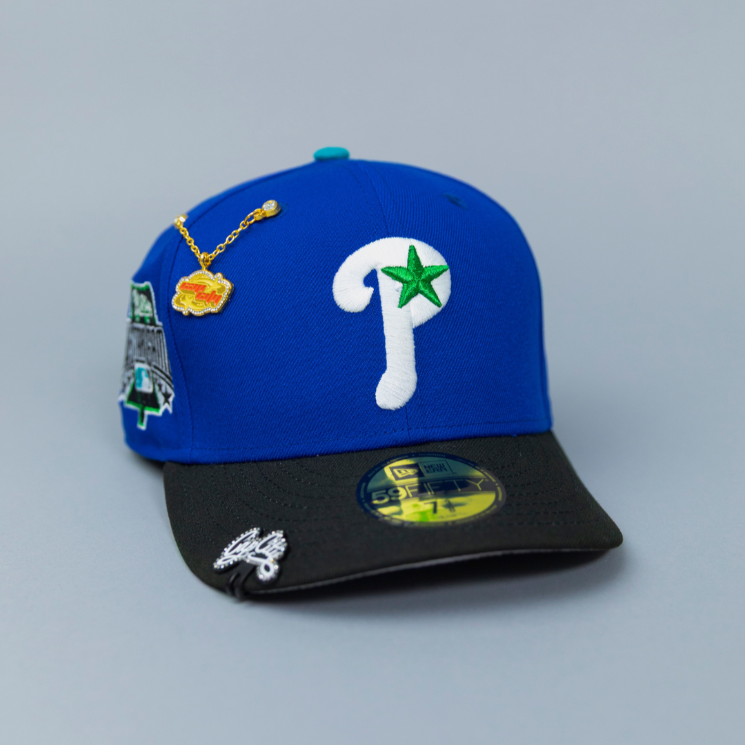 NEW ERA EXCLUSIVE 59FIFTY BLUE/ BLACK PHILADELPHIA PHILLIES W/ 1996 ALL STAR GAME PATCH