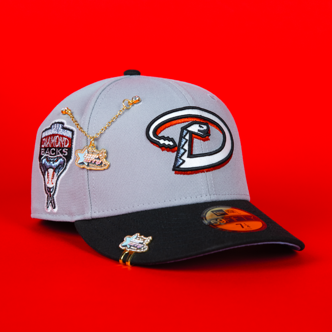 NEW ERA EXCLUSIVE 59FIFTY GREY/ BLACK ARIZONA DIAMONDBACKS W/ 1998 INAUGURAL SEASON SIDE PATCH