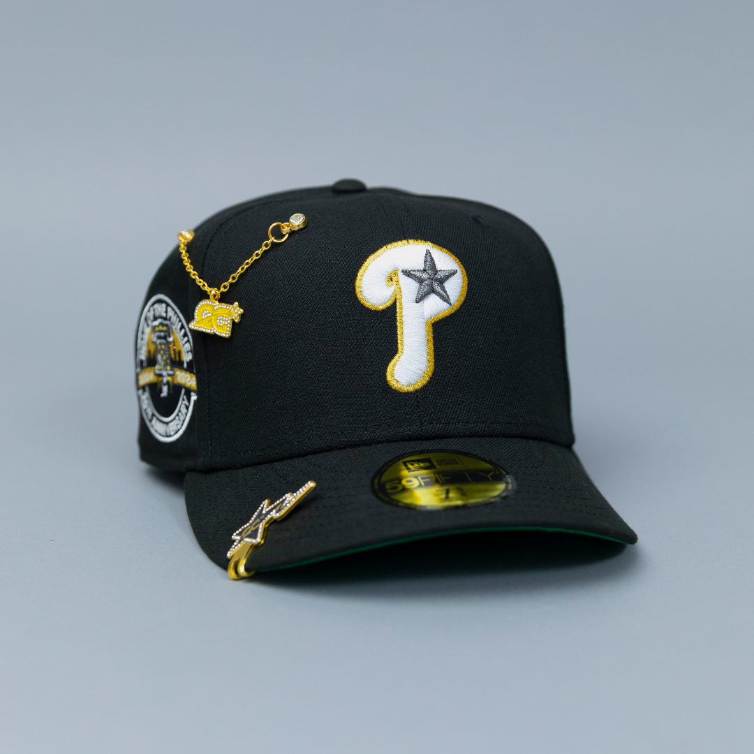 NEW ERA EXCLUSIVE 59FIFTY BLACK PHILADELPHIA PHILLIES W/ "HOME OF THE PHILLIES" SIDE PATCH