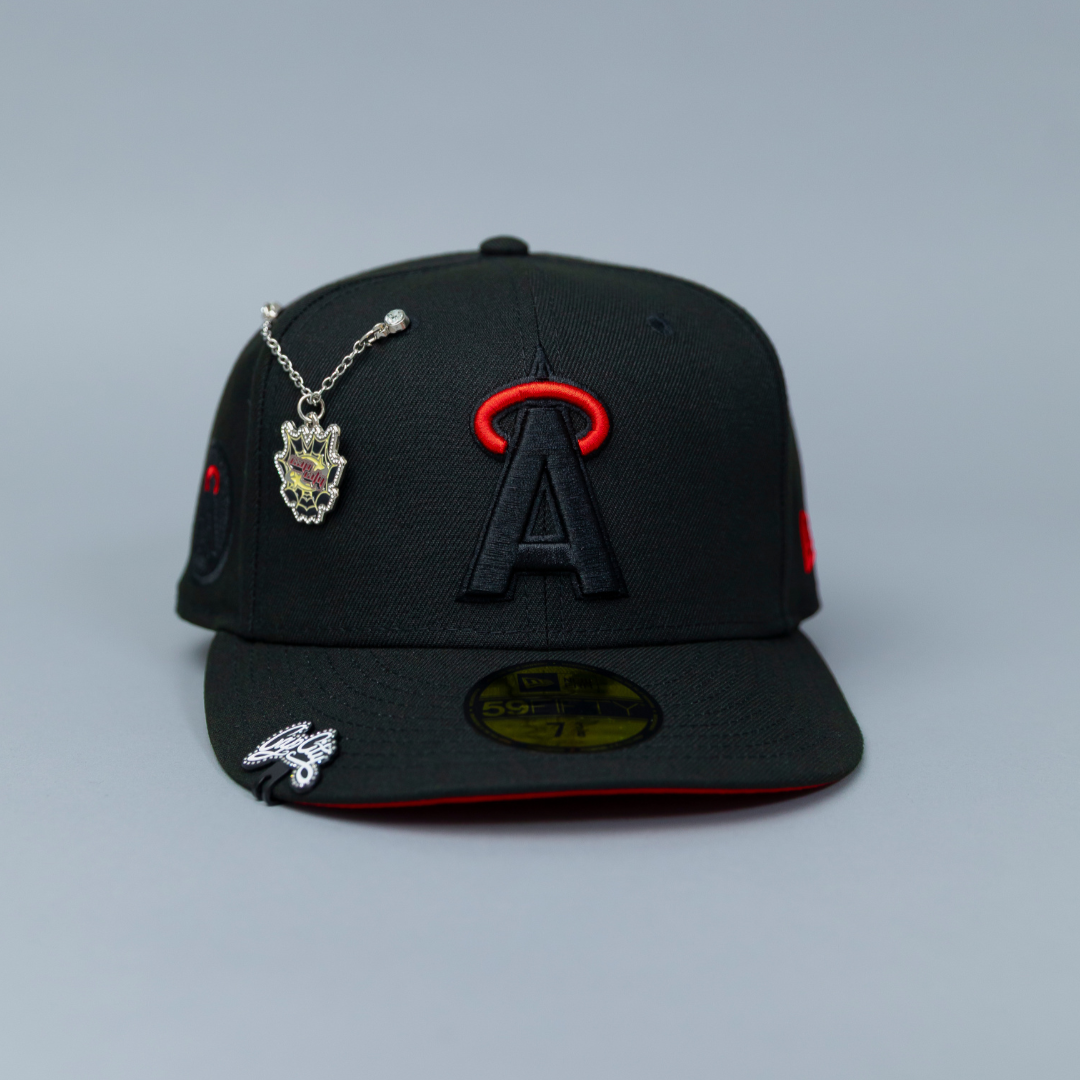 NEW ERA EXCLUSIVE 59FIFTY BLACKED OUT ANAHEIM ANGELS W/ 25TH ANNIVERSARY SIDE PATCH