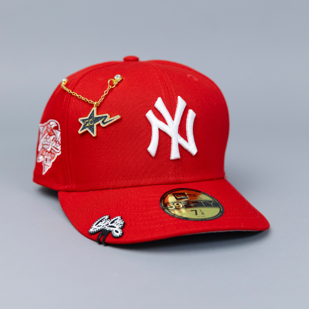 NEW ERA EXCLUSIVE 59FIFTY RED NEW YORK YANKEES W/ 2000 WORLD SERIES SIDE PATCH
