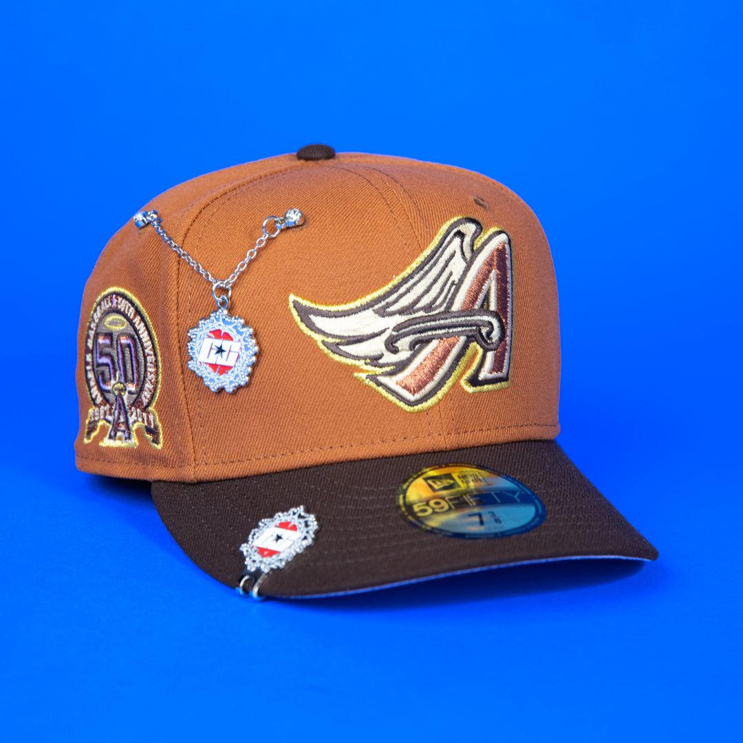 NEW ERA EXCLUSIVE 59FIFTY RUST/ WALNUT ANAHEIM ANGELS W/ 50TH ANNIVERSARY SIDE PATCH