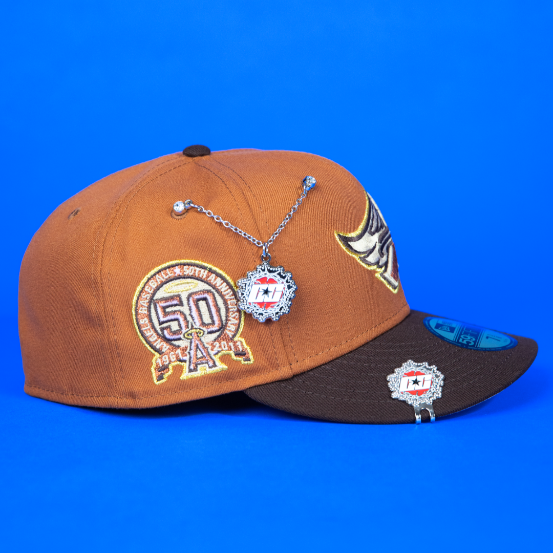 NEW ERA EXCLUSIVE 59FIFTY RUST/ WALNUT ANAHEIM ANGELS W/ 50TH ANNIVERSARY SIDE PATCH