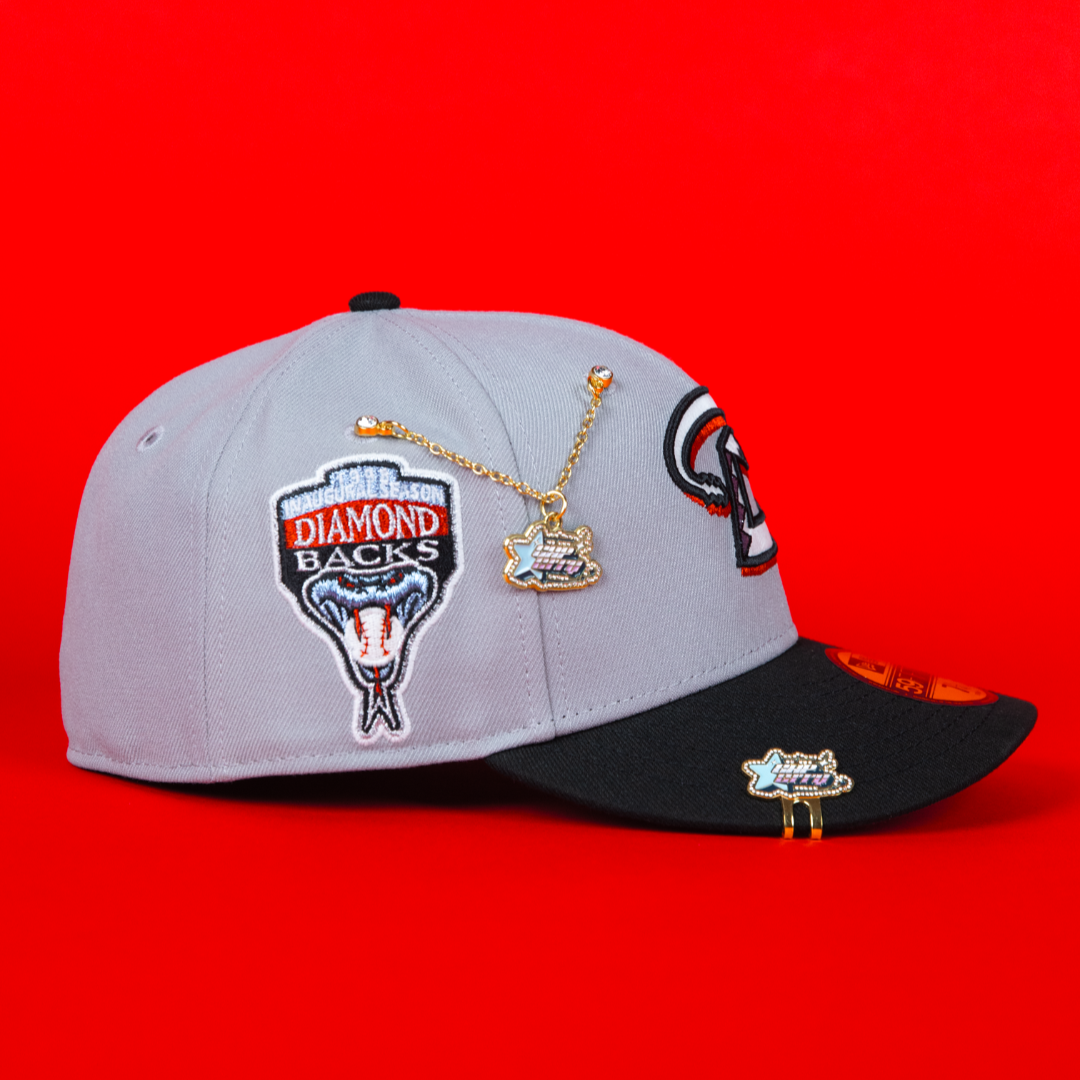 NEW ERA EXCLUSIVE 59FIFTY GREY/ BLACK ARIZONA DIAMONDBACKS W/ 1998 INAUGURAL SEASON SIDE PATCH