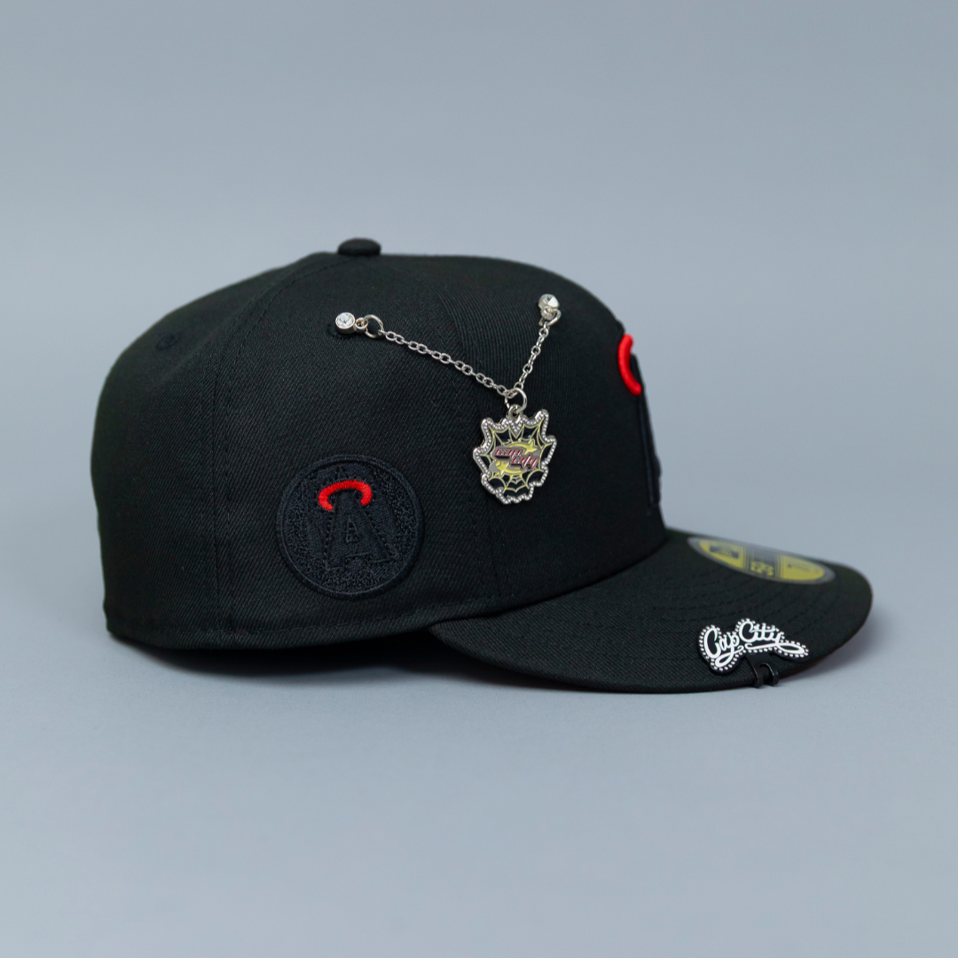 NEW ERA EXCLUSIVE 59FIFTY BLACKED OUT ANAHEIM ANGELS W/ 25TH ANNIVERSARY SIDE PATCH